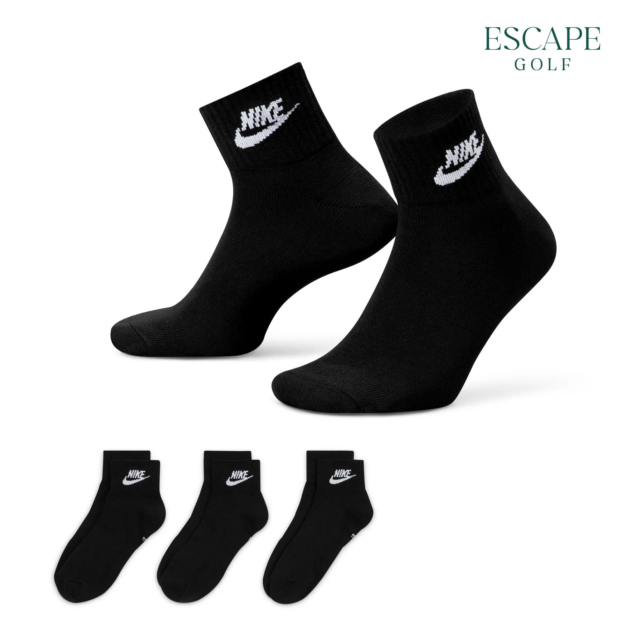 (3 Pairs) Nike Everyday Essential Unisex Sports Socks - Black