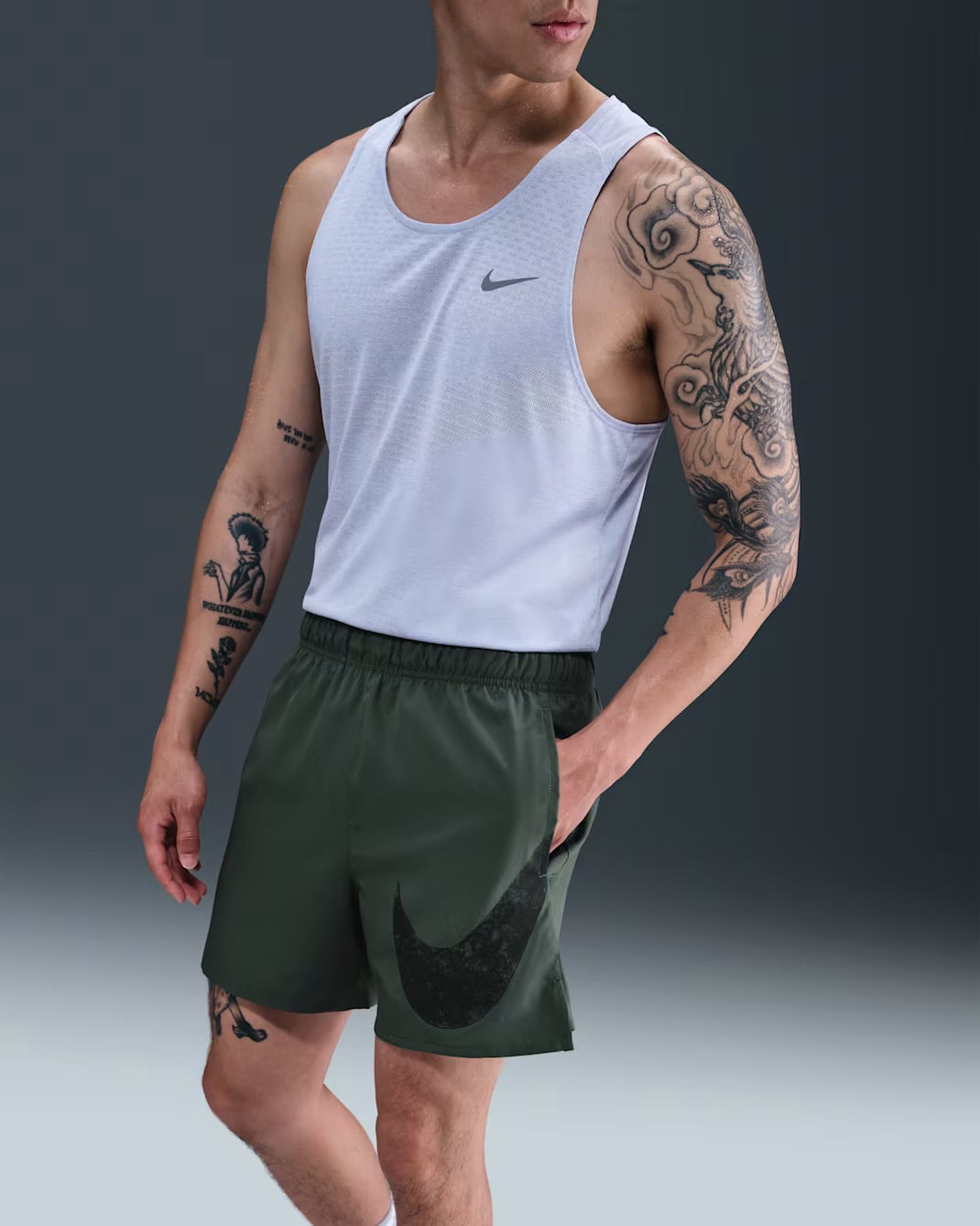Nike Dri-FIT Challenger Swoosh 5-inch Men’s Running Shorts - Vintage Green