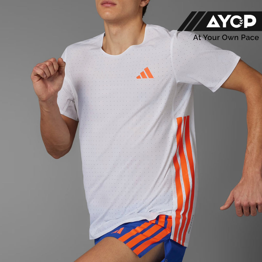 Adidas Adizero Perforated Men’s Running T-Shirt - Turquoise Adidas Adizero Perforated Men’s Running T-Shirt - White Orange