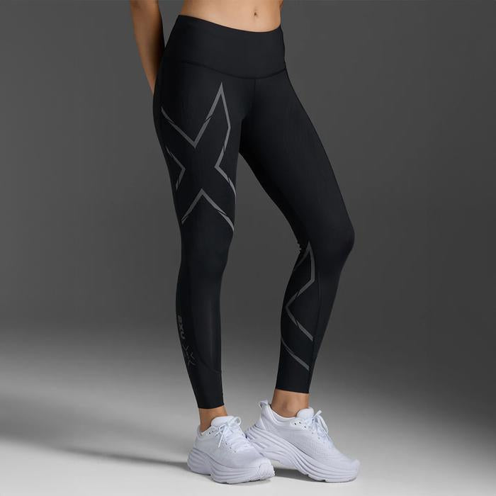 2XU MCS Celana Kompresi Wanita Mid-Rise Light Speed - Hitam/Hitam Reflektif