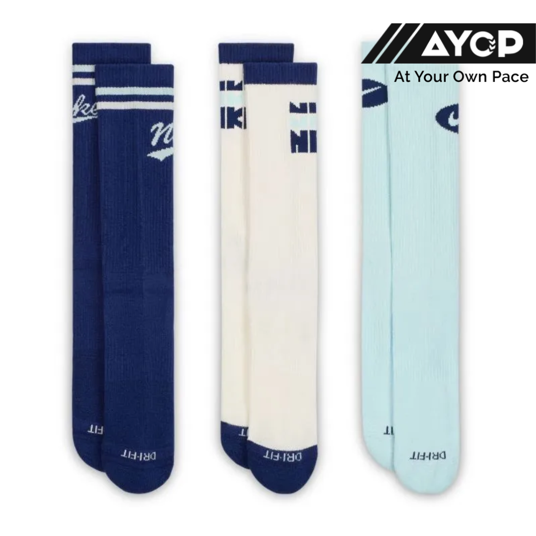 (3 Pairs) Nike Everyday Cushioned Crew Socks - Navy Cream Mint