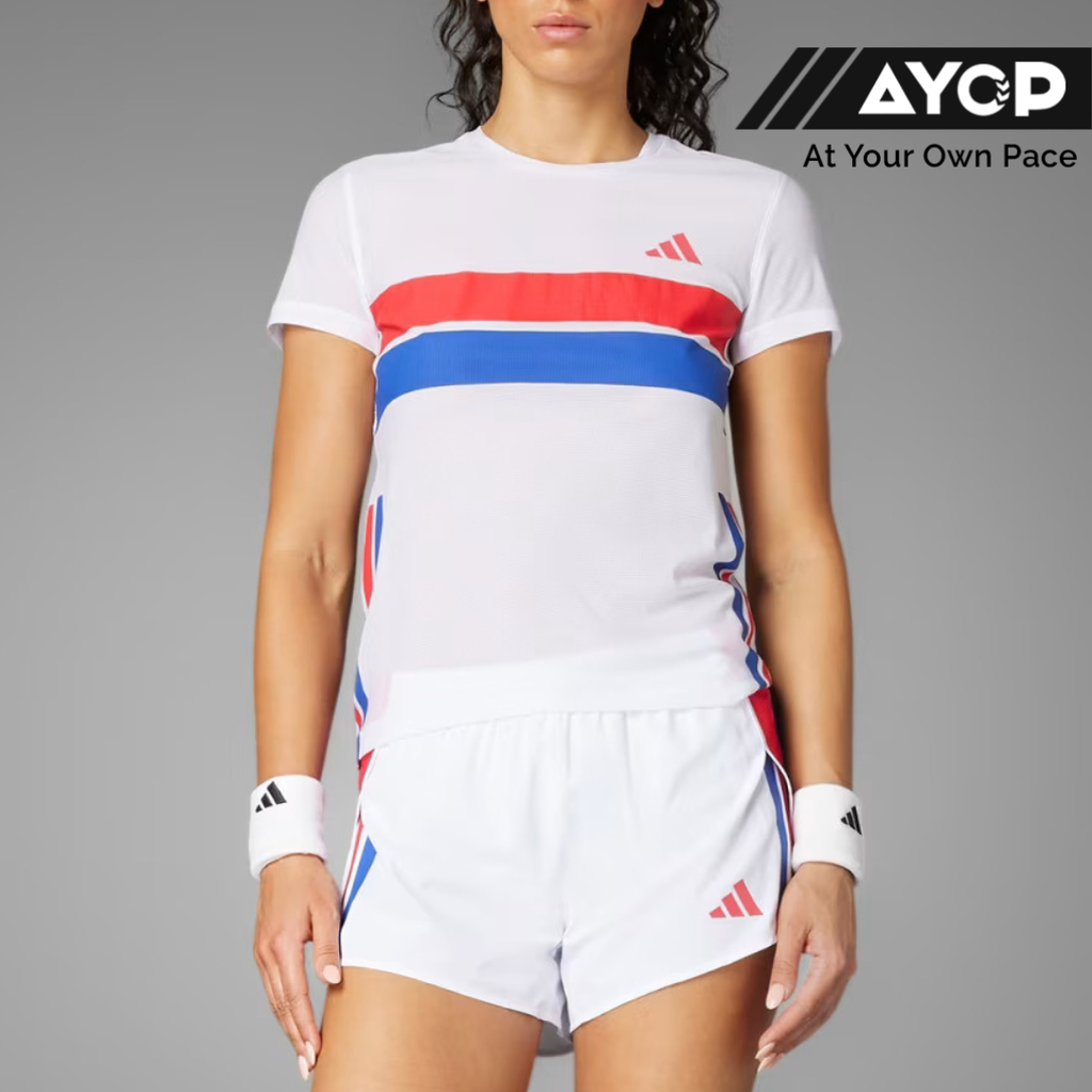 Adidas Adizero Retro Tee Women's Top - White Blue Red