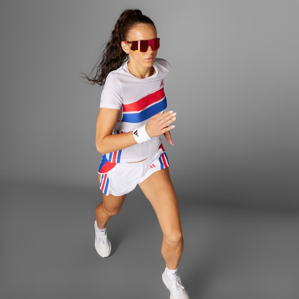 Adidas Adizero Retro Tee Women's Top - White Blue Red