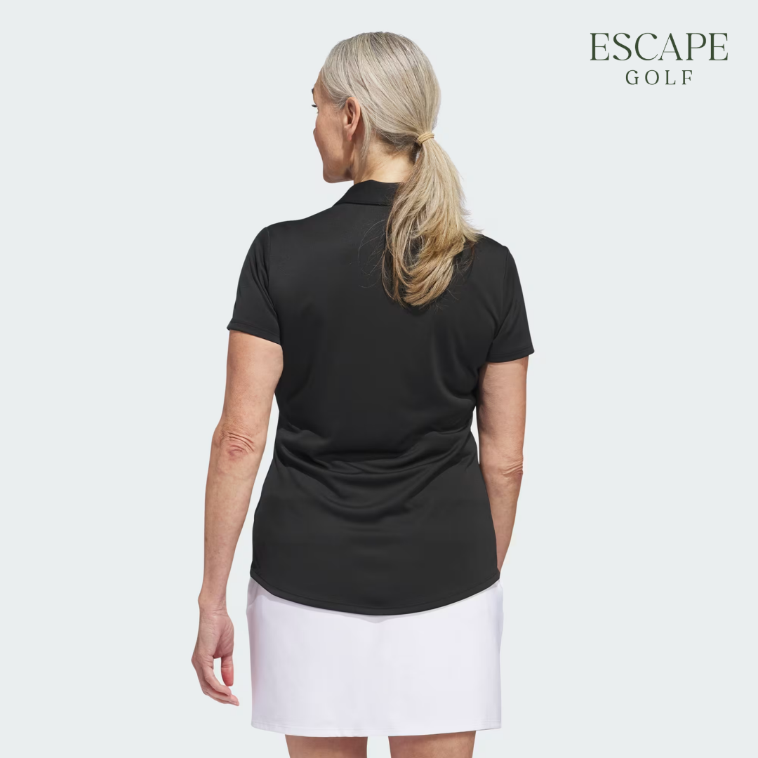 Kaos Polo Golf Wanita Hitam Polos | Adidas Women's Solid Performance Short Sleeve Polo Shirt