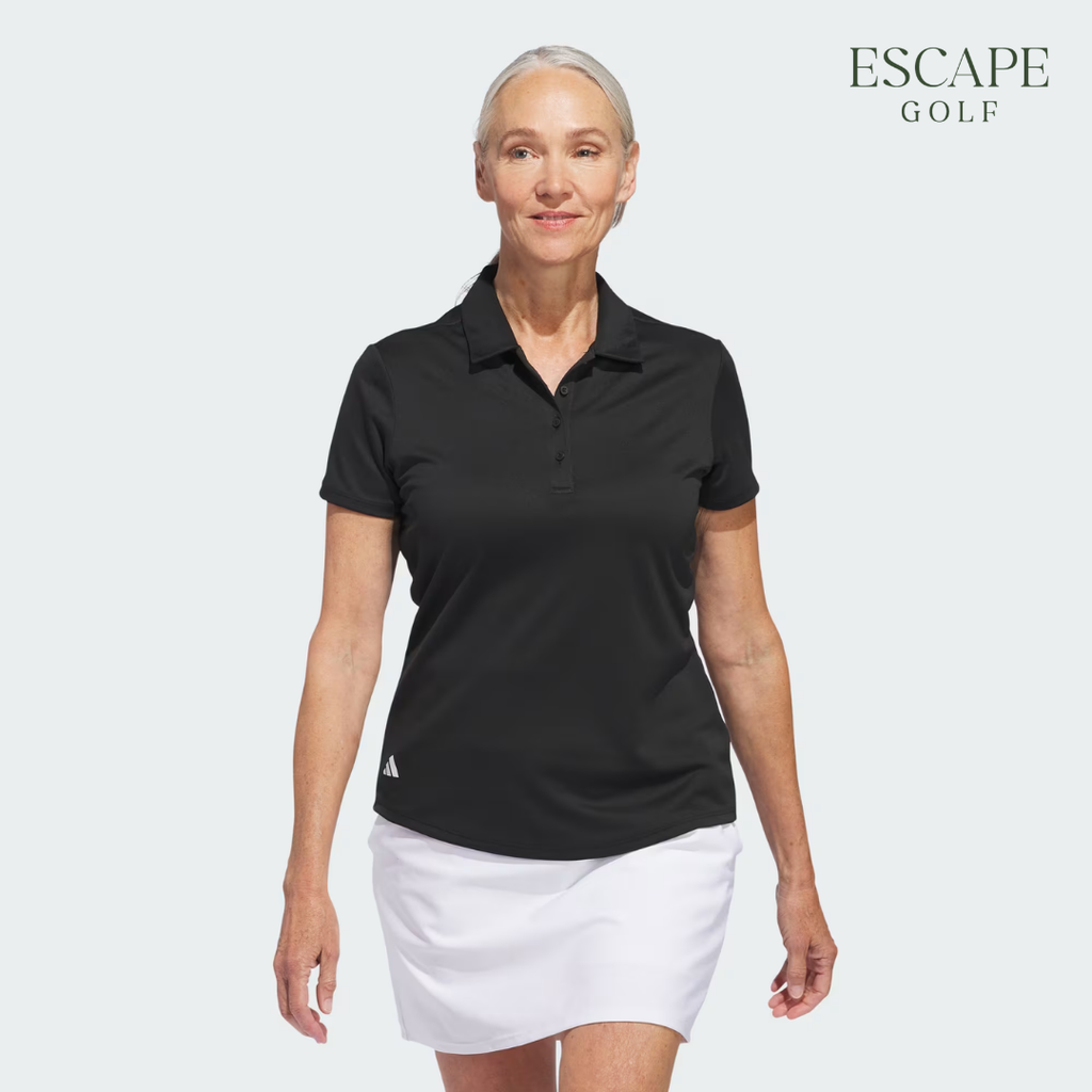 Kaos Polo Golf Wanita Hitam Polos | Adidas Women's Solid Performance Short Sleeve Polo Shirt