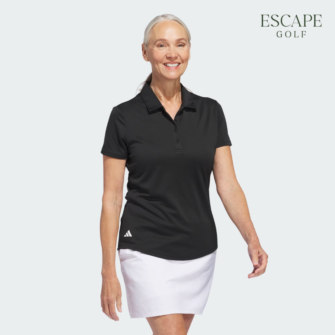 Kaos Polo Golf Wanita Hitam Polos | Adidas Women's Solid Performance Short Sleeve Polo Shirt