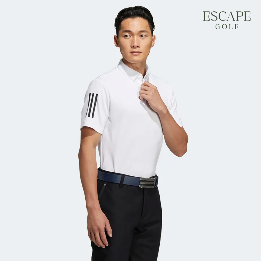Kaos Polo Golf Pria Putih AEROREADY 3 Stripes | Adidas AEROREADY 3 Stripes Short Sleeve Polo Shirt