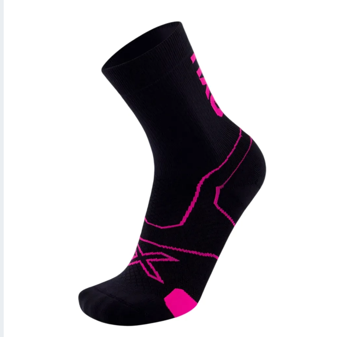 2XU Vectr Cushion Crew Socks - Black/Fluo Sunset/Atlantic