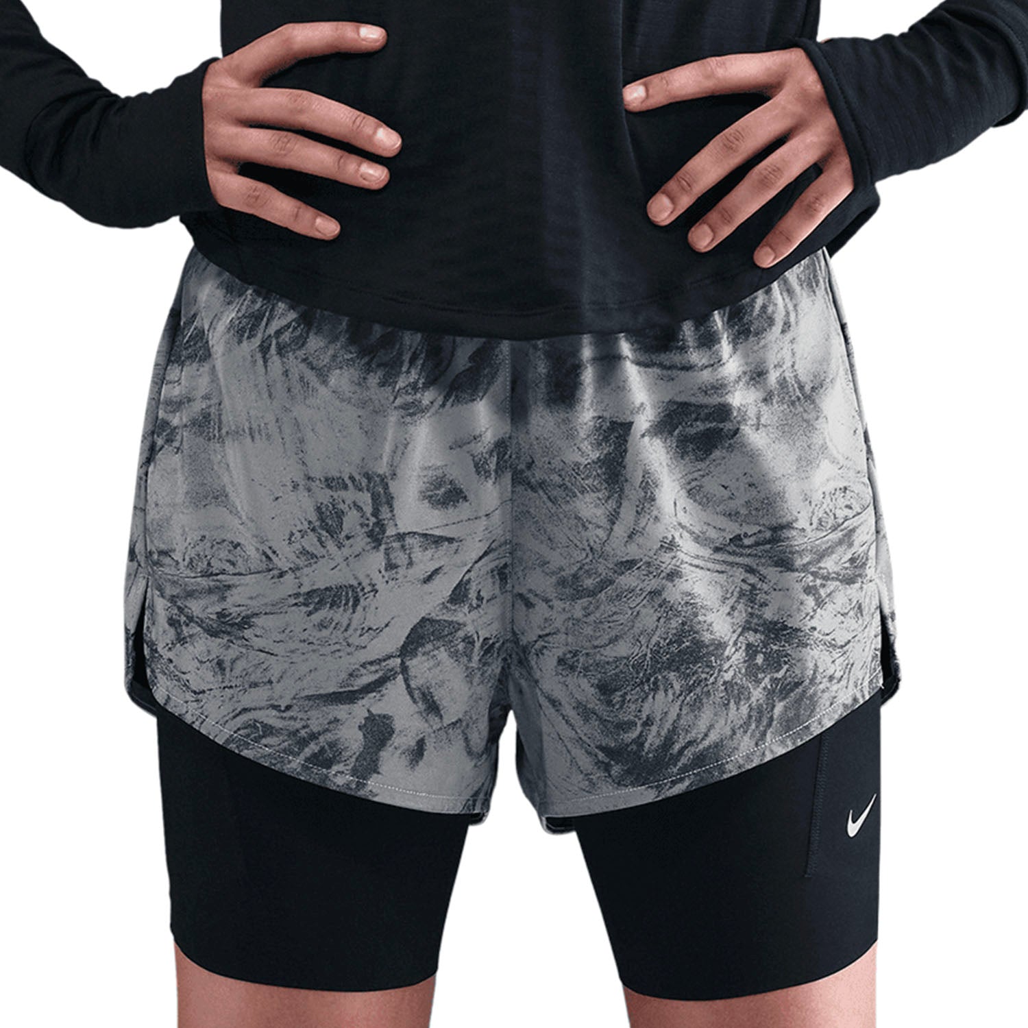 Nike Dri-FIT Swift Mid Rise 2-in-1 Women's Running Short With Reflective - Thunder Grey