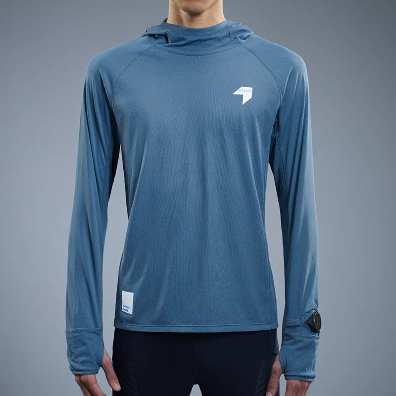 Nedao Crimpshield Hooded Thermal Men's Running Long Sleeve - Mountain Blue