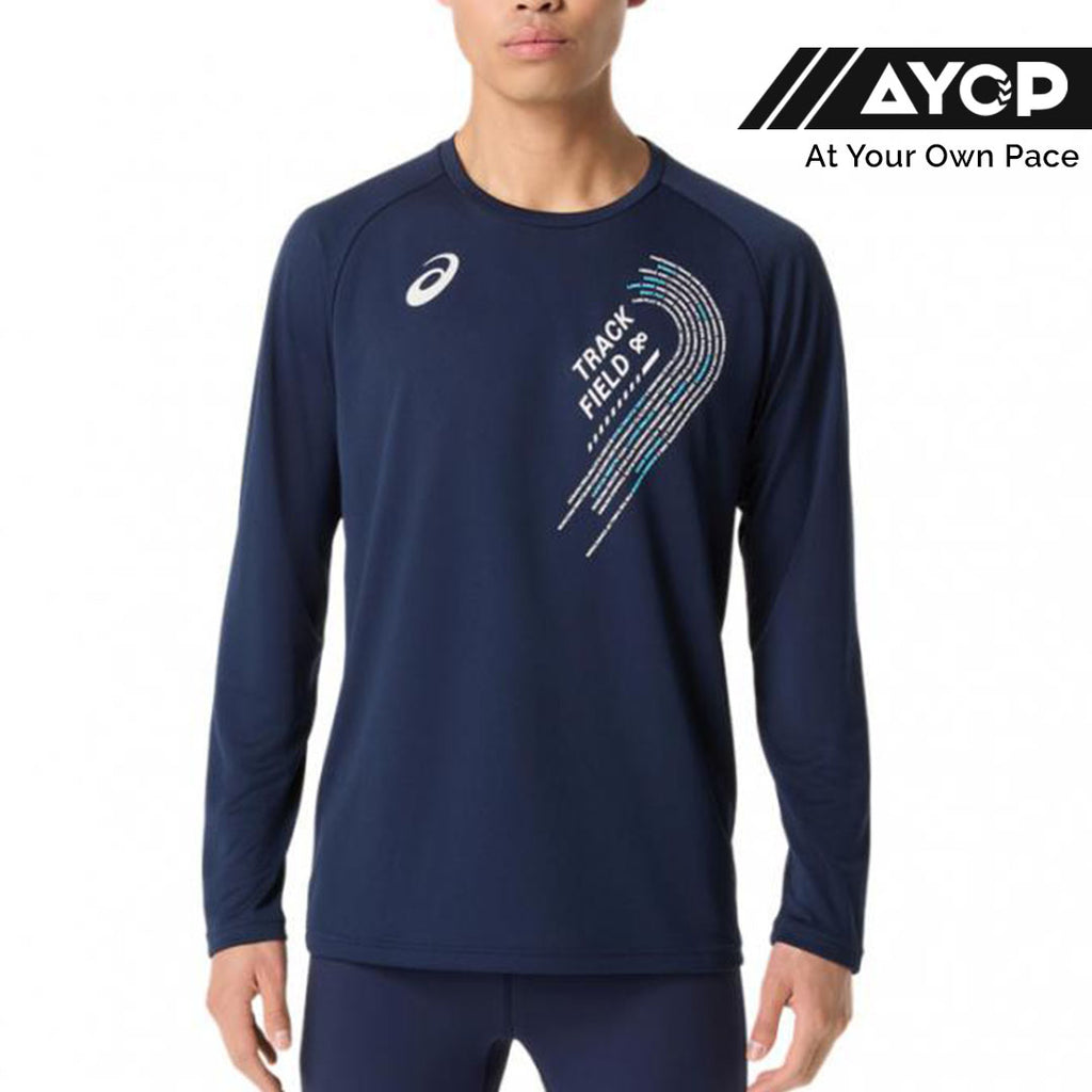 Asics Track Graphic Long Sleeve Men's Running T-Shirt - Navy Blue