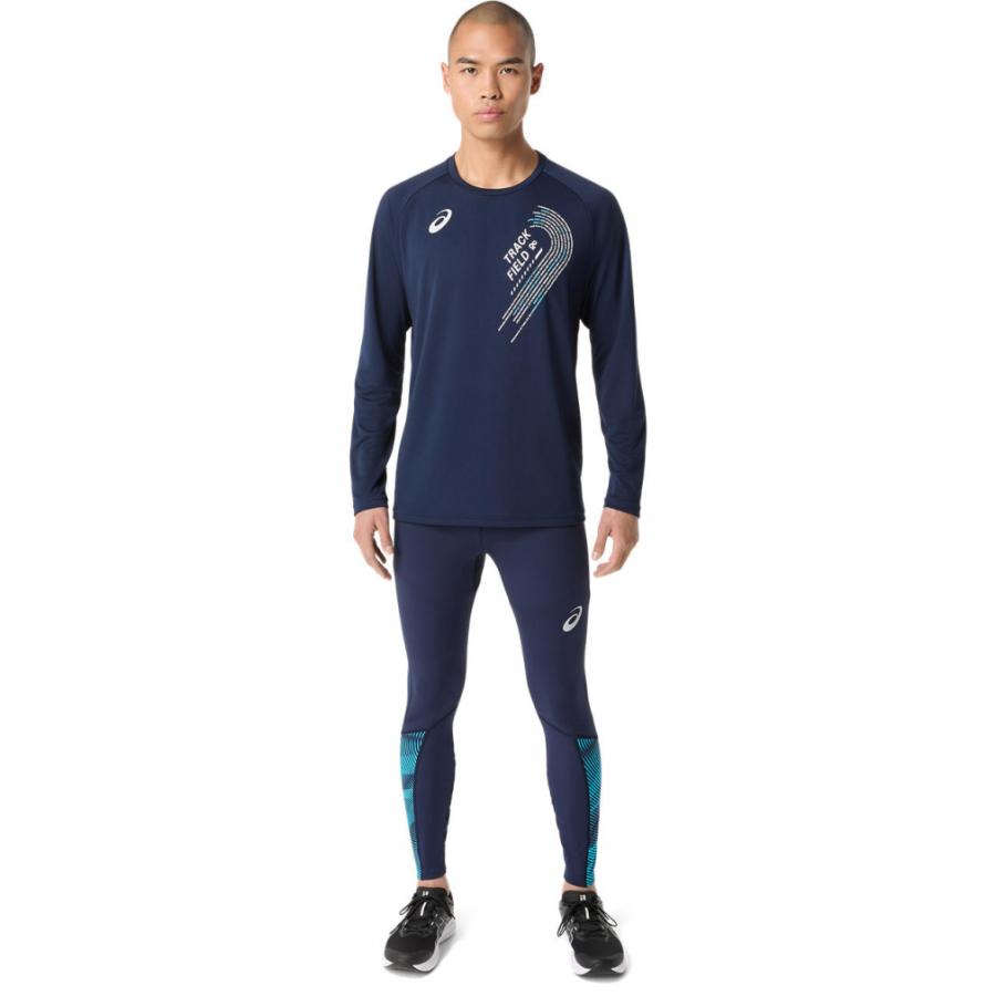 Asics Track Graphic Long Sleeve Men's Running T-Shirt - Navy Blue