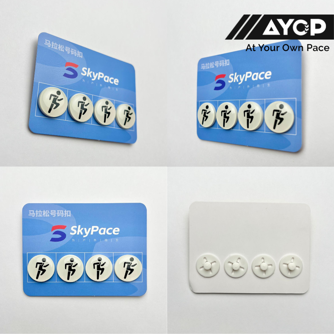 BIB Button Kancing RacePin SkyPace Bukan Magnet Smile Yellow Run White