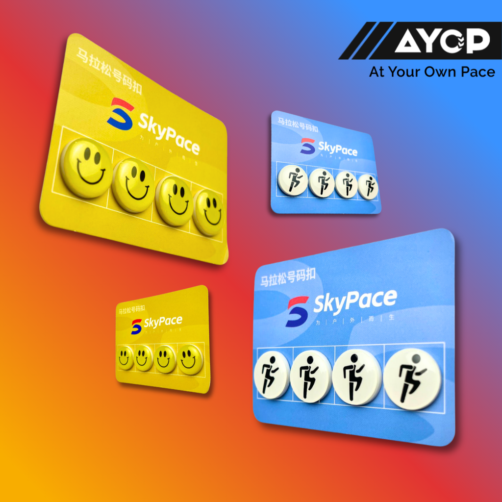 BIB Button Kancing RacePin SkyPace Bukan Magnet Smile Yellow Run White