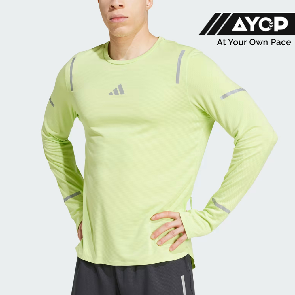 Adidas Ultimate Reflective Tee Men's Running Long Sleeve - Pulse Lime
