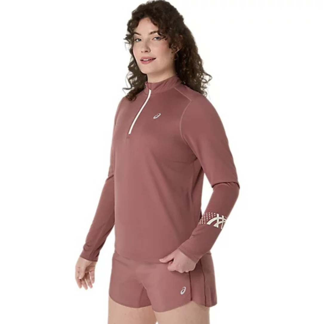 Asics Icon 1/2 Zip Long Sleeve Women's Running Tops - Rubble Red