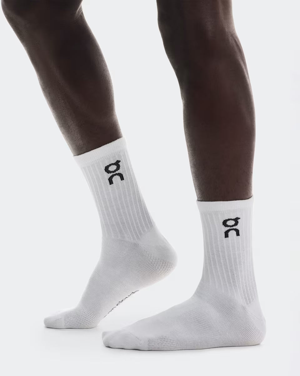 (1 Pair) ON Running Logo Socks High Crew - White