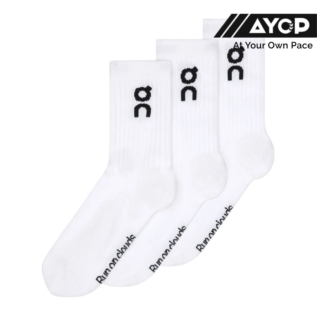 (1 Pair) ON Running Logo Socks High Crew - White