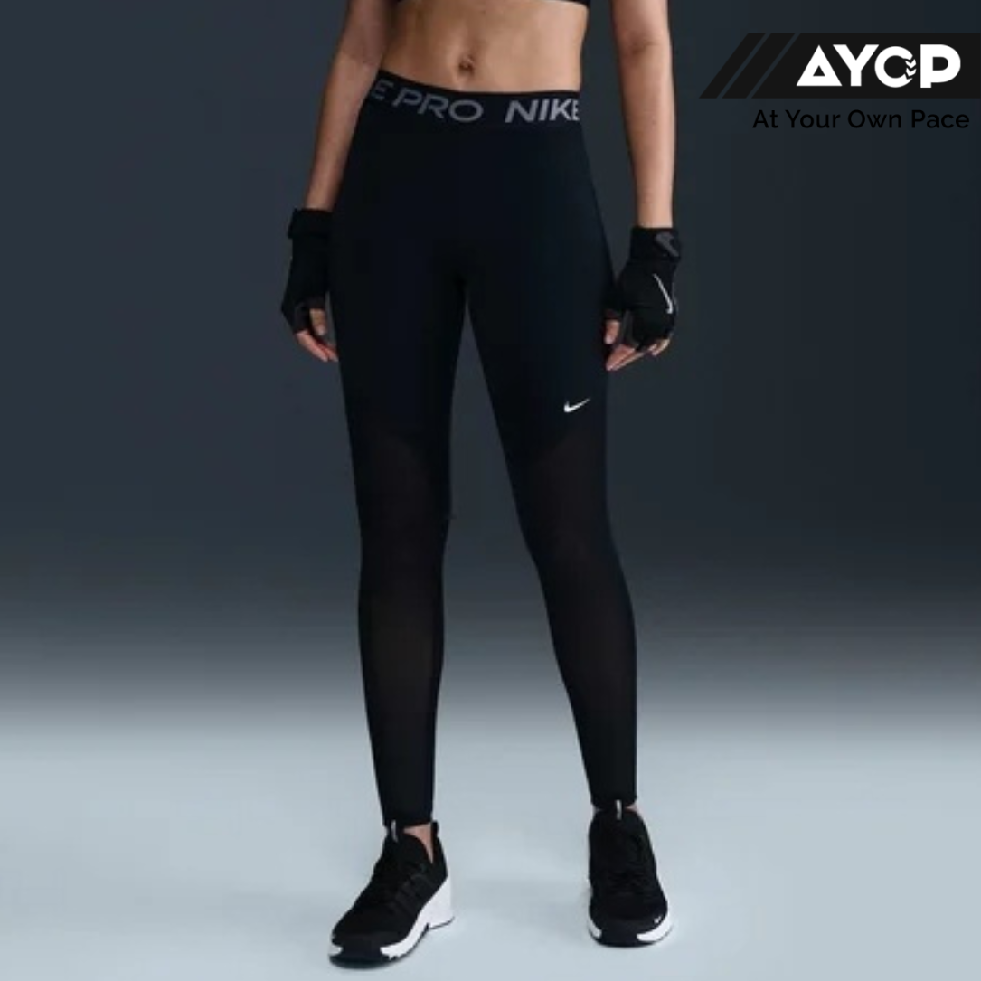 Nike Pro Mid-Rise Full-Length Mesh-Paneled Women's Leggings - Black
