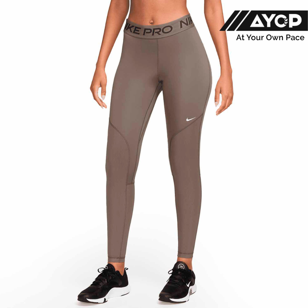 Nike Pro Mid-Rise Full-Length Mesh-Paneled Women's Running Leggings - Mink Brown