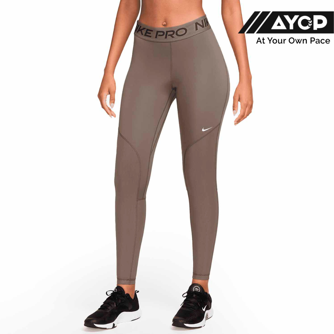 Nike Pro Mid-Rise Full-Length Mesh-Paneled Women's Running Leggings - Mink Brown