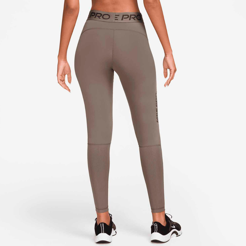 Nike Pro Mid-Rise Full-Length Mesh-Paneled Women's Running Leggings - Mink Brown