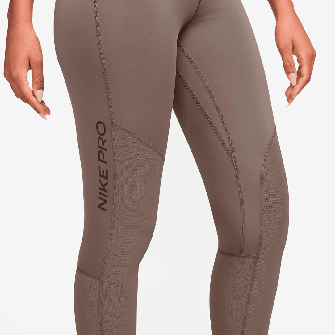 Nike Pro Mid-Rise Full-Length Mesh-Paneled Women's Running Leggings - Mink Brown