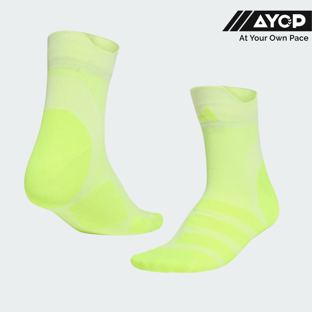 (1 Pair) Adidas RUNxADIZERO Unisex Running Socks - Solar Yellow