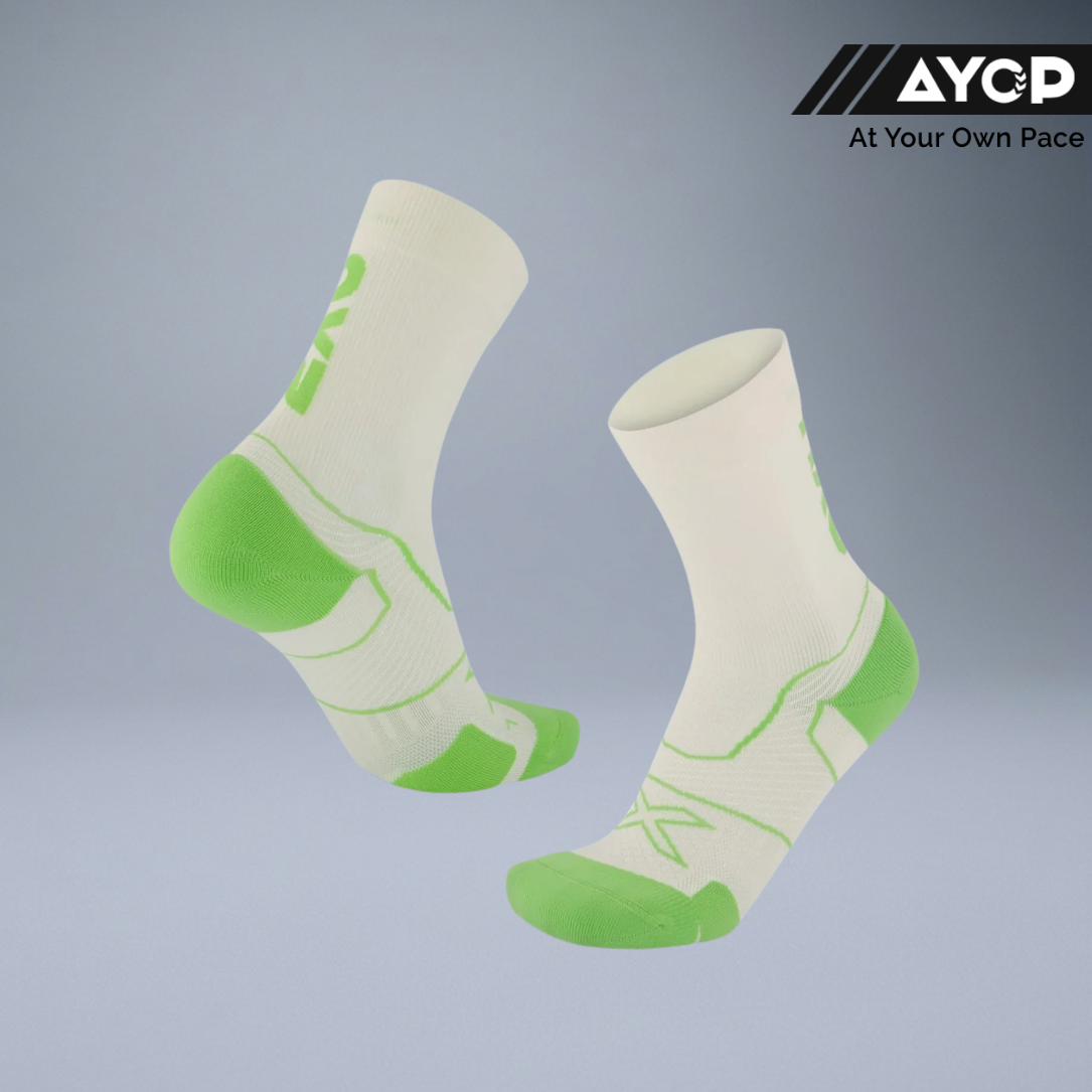 2XU Vectr Cushion Crew Socks - Chalk/Lime Zest