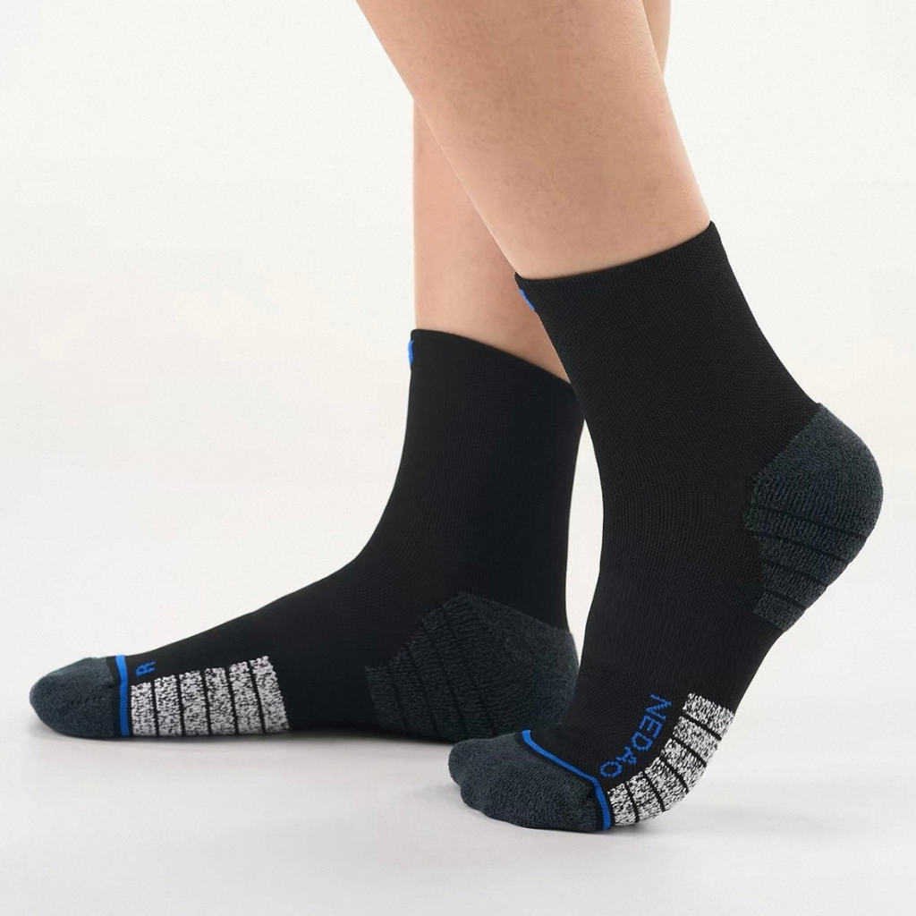 Nedao Arch Support Anti-Slip Cushioned Mid-Crew Running Socks - Black