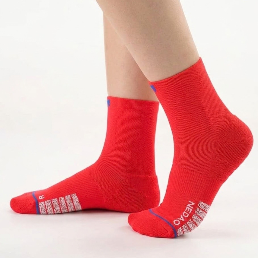 Nedao Arch Support Anti-Slip Cushioned Mid-Crew Running Socks - Red